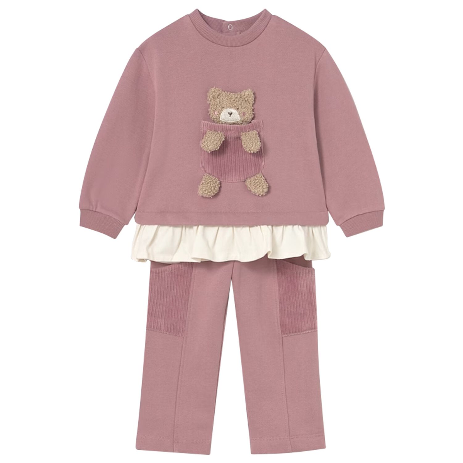 Younger Girls Pink Teddy Bear Tracksuit, 2, hi-res