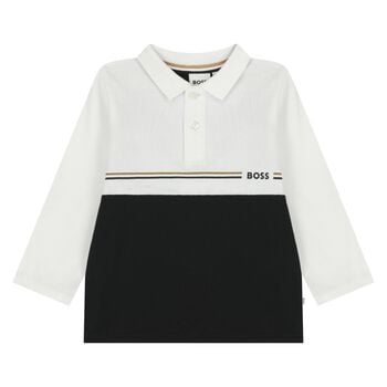 Younger Boys White & Black Logo Polo Shirt