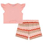Girls Pink Zigzag Shorts Set, 1, hi-res