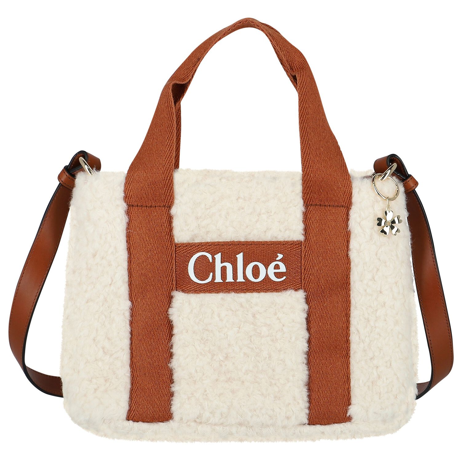Girls Ivory & Beige Sherpa Fleece Bag, 2, hi-res