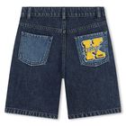 Boys Blue Tiger Logo Denim Shorts, 1, hi-res