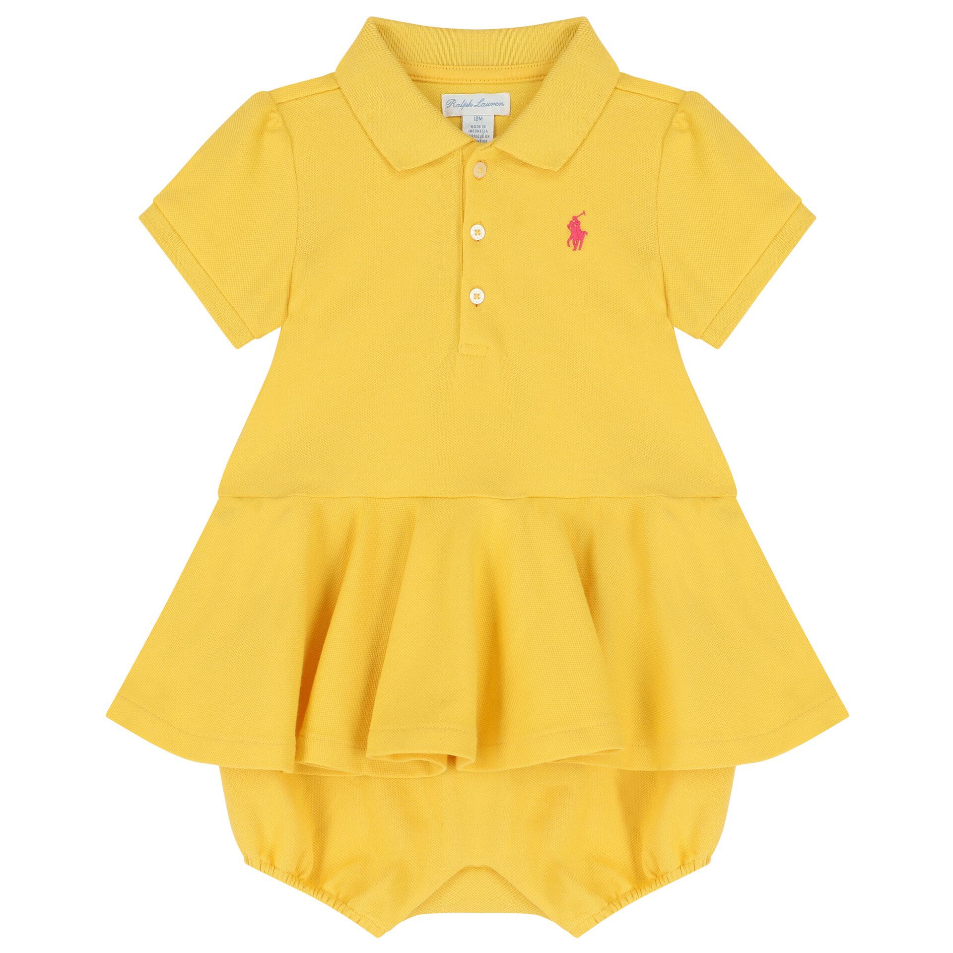 Ralph Lauren Baby Girls Yellow Logo Polo Romper Junior Couture UAE