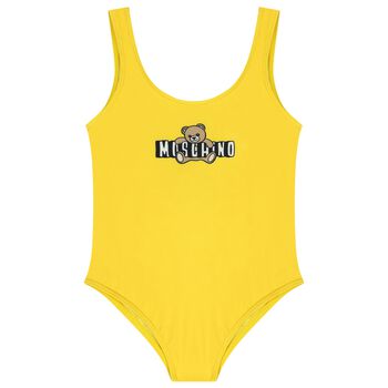 Girls Yellow Teddy Bear Logo Swimsuit