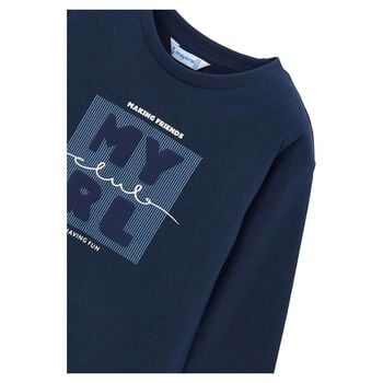 Boys Navy Blue Logo Long Sleeve Top