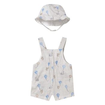 Baby Boys Striped Dungaree Romper & Hat Set