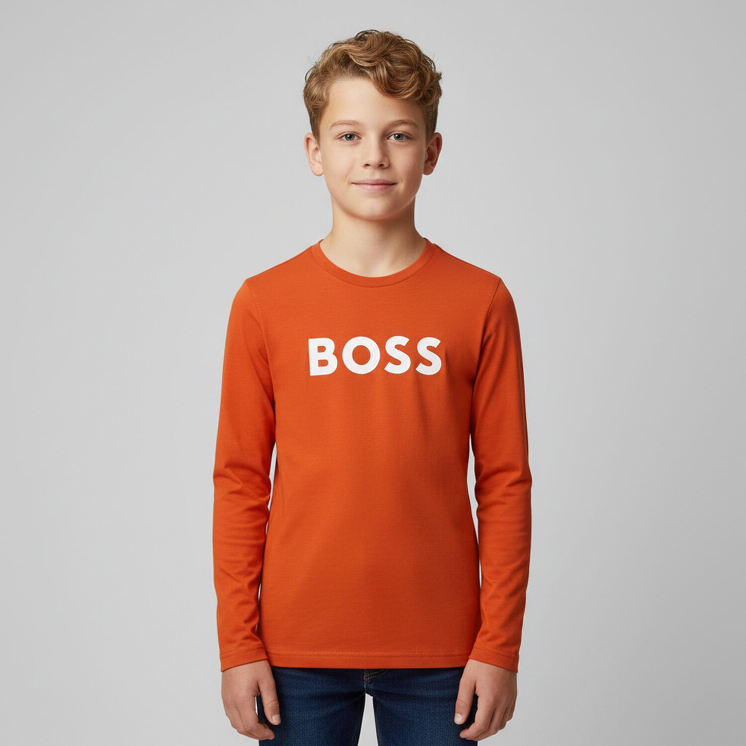 Boys Orange Logo Long Sleeve Top, 1, hi-res image number null