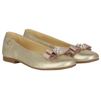 Girls Gold Ballerina Bow Shoes