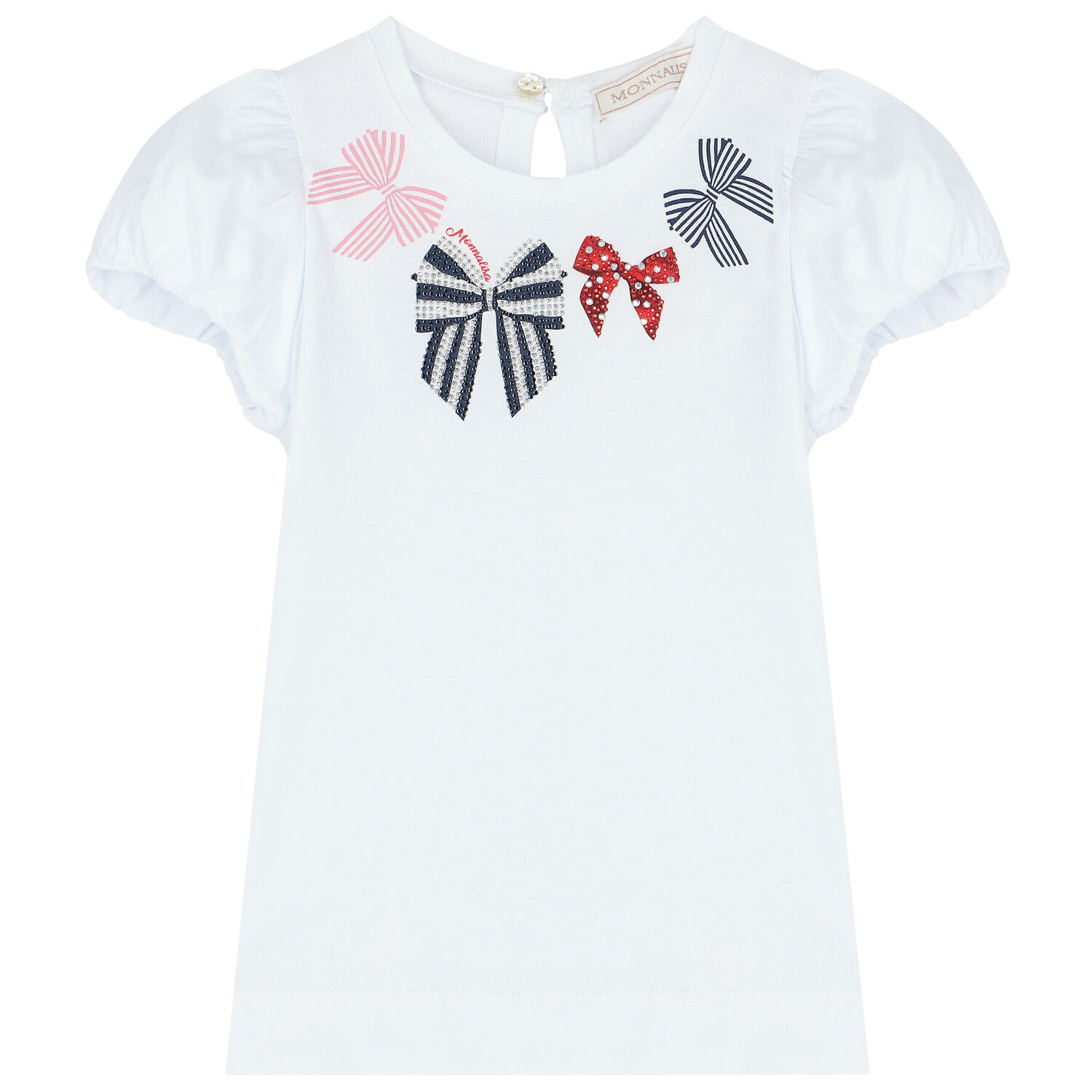 Younger Girls White Bows T-Shirt, 1, hi-res
