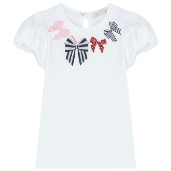 Younger Girls White Bows T-Shirt