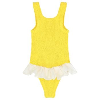 Girls Yellow Ruffle Crinkle Swimsuit