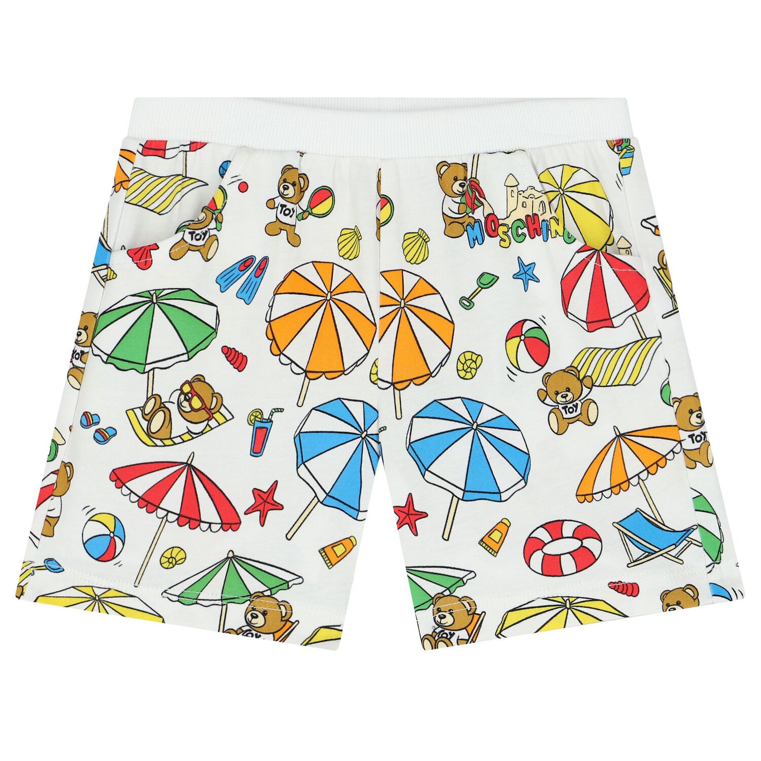 Blue & White Teddy Bear Logo Shorts Set, 2, hi-res