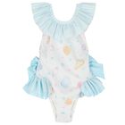 مايوه للبنات بتصميم الأصداف البحرية باللون الأبيض والأزرق, 3, hi-res