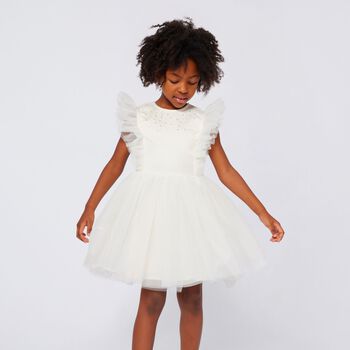 Girls Ivory Satin & Tulle Dress