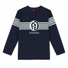 Boys Navy Logo Long Sleeve Top, 2, hi-res