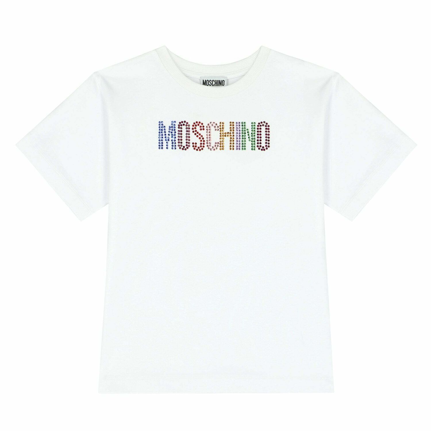 تيشيرت بشعار لامع باللون الابيض للبنات, 1, hi-res