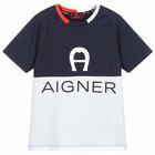 Boys Navy & White Logo T-Shirt, 1, hi-res
