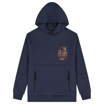 Boys Navy Blue Printed Hooded Top