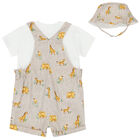 Baby Boys White & Beige Animals Dungarees Set, 2, hi-res