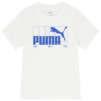 Puma تيشيرت أولاد بالشعار باللون الأبيض, 1 تيشيرت أولاد بالشعار باللون الأبيض
