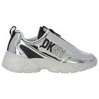 Girls White & Silver Logo Trainers, 1, hi-res