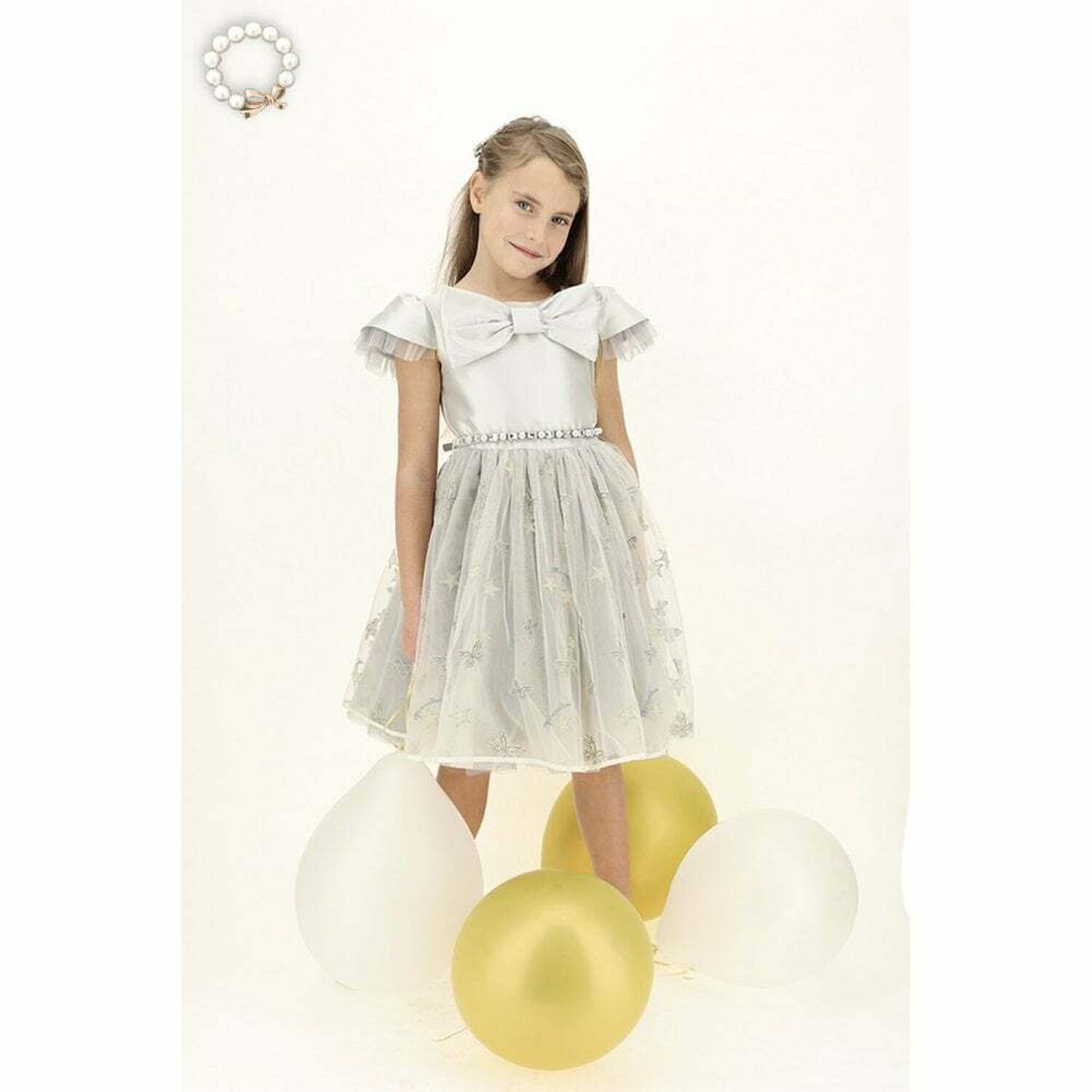 فستان تول باللون الفضى والذهبى للبنات, 1, hi-res image number null