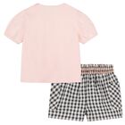 Younger Girls Pink, White & Grey Floral Shorts Set, 1, hi-res