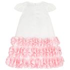 Girls White & Pink Ruched Dress, 1, hi-res