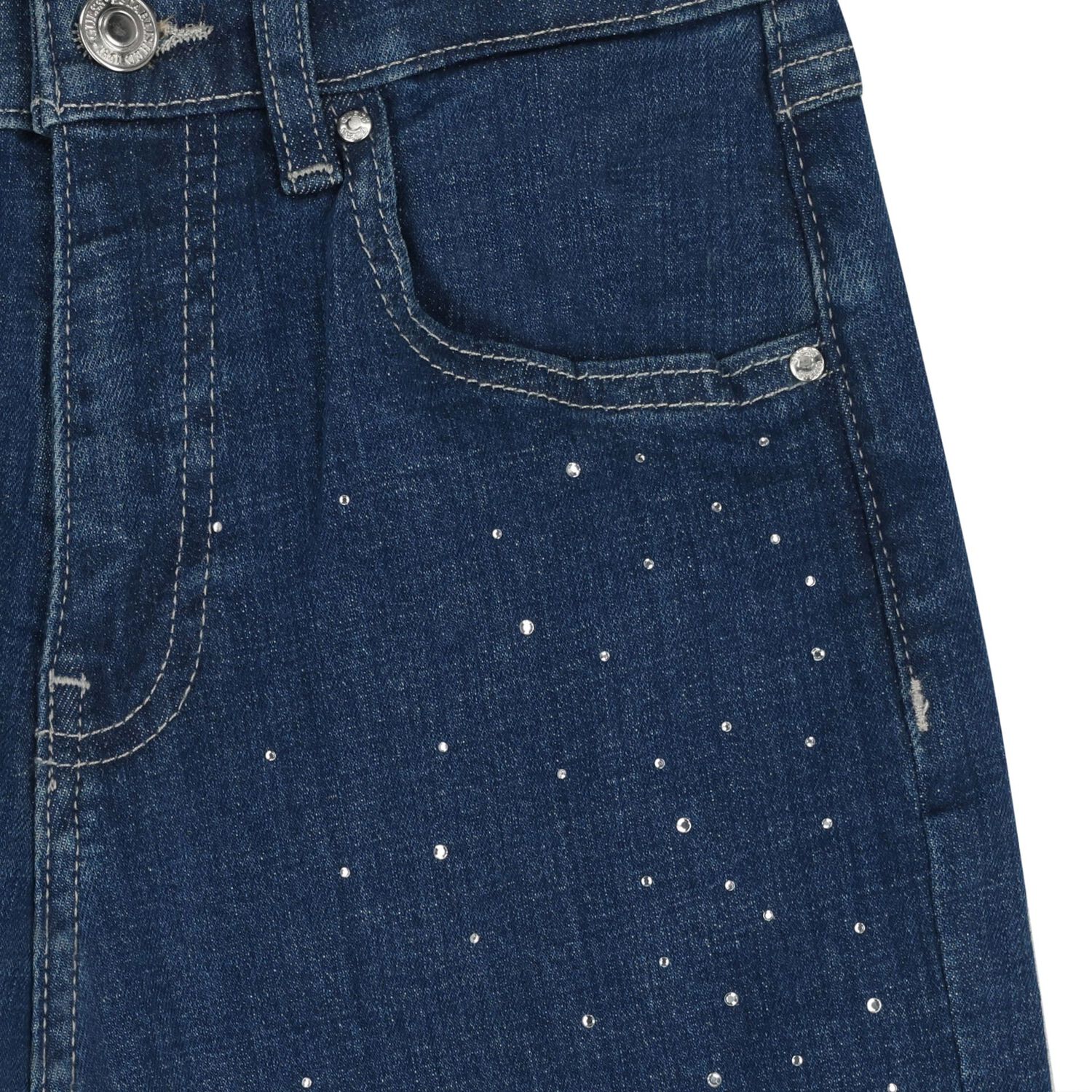 Girls Blue Embellished Denim Jeans, 1, hi-res