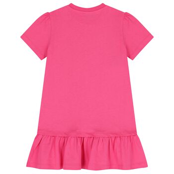 فستان بالشعار باللون الوردي للبنات 