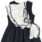 Girls Navy Blue & White Ruffled Dress, 1, hi-res