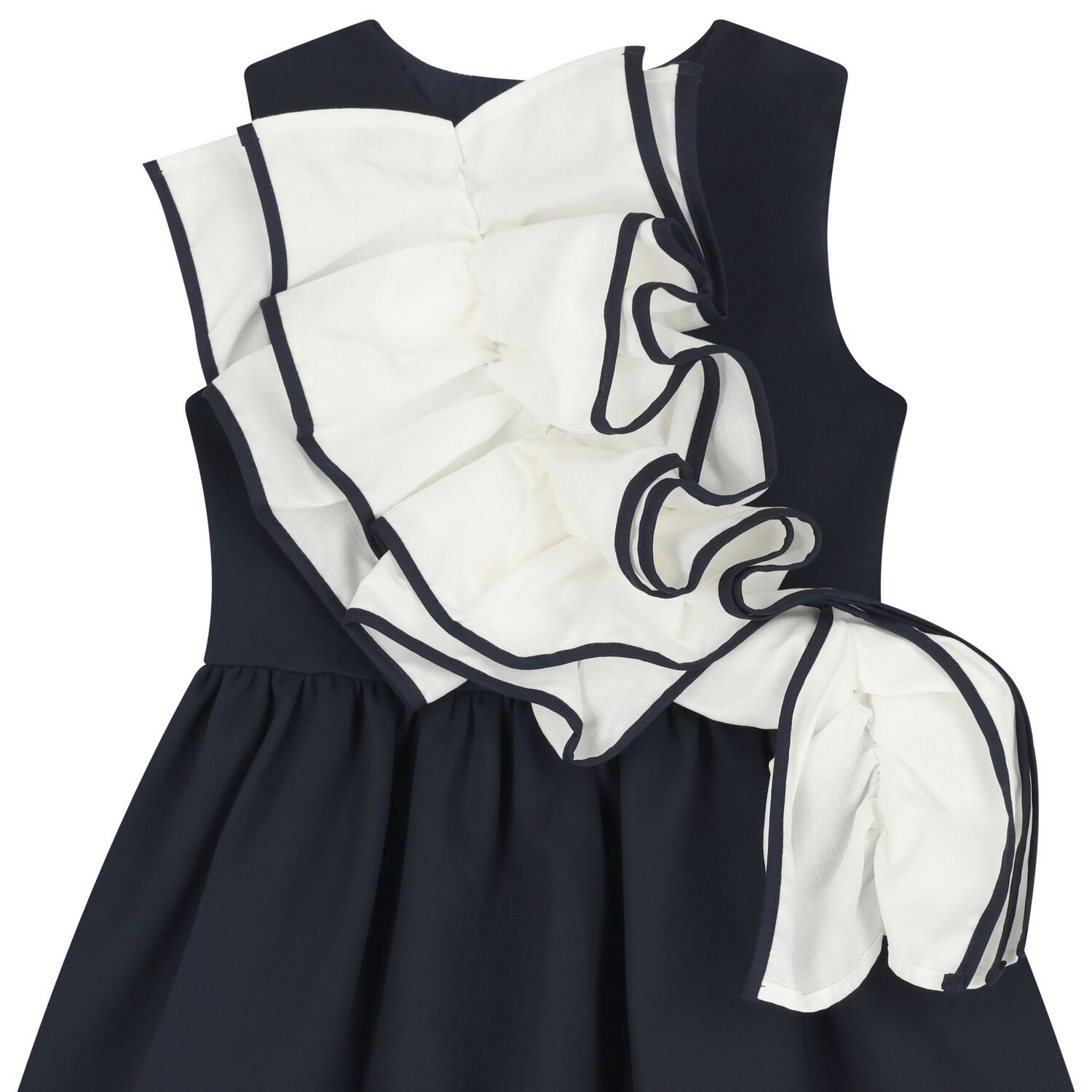 Girls Navy Blue & White Ruffled Dress, 1, hi-res