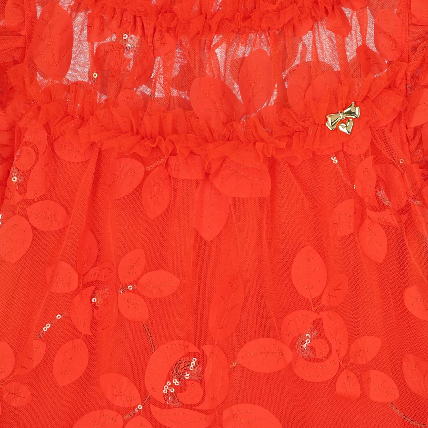 Girls Orange Embellished Tulle Dress, 3, hi-res