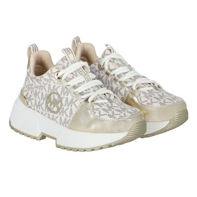Girls Ivory & Gold Logo Trainers