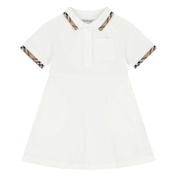Younger Girls White Check Polo Dress