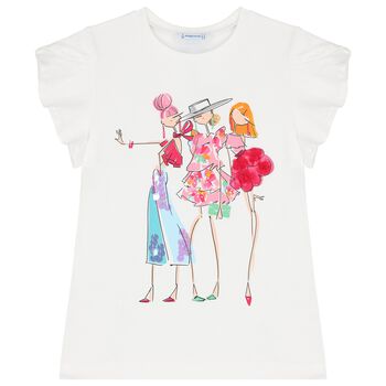 Girls White Embellished T-Shirt