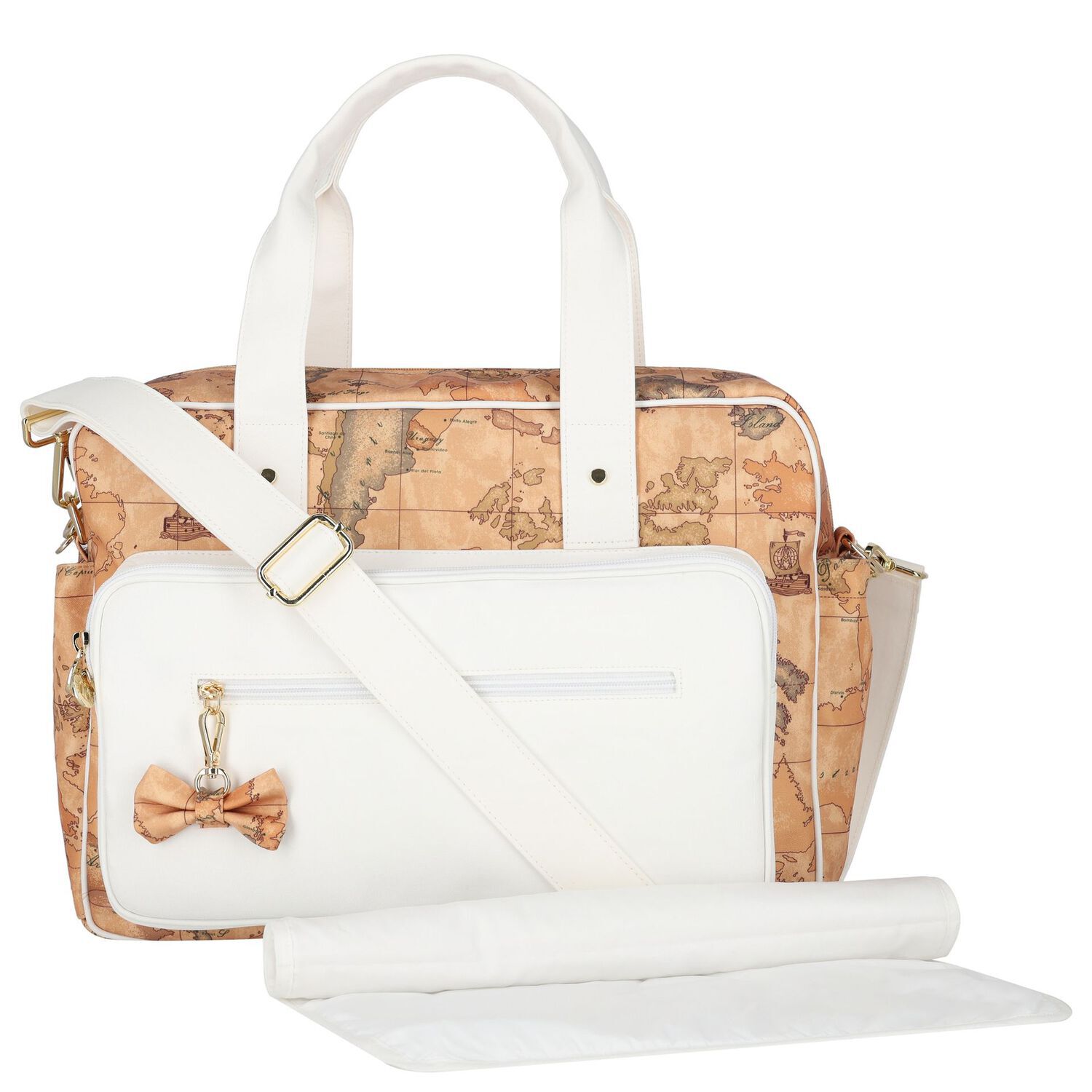 Beige & White Geo Map Baby Changing Bag, 3, hi-res image number null