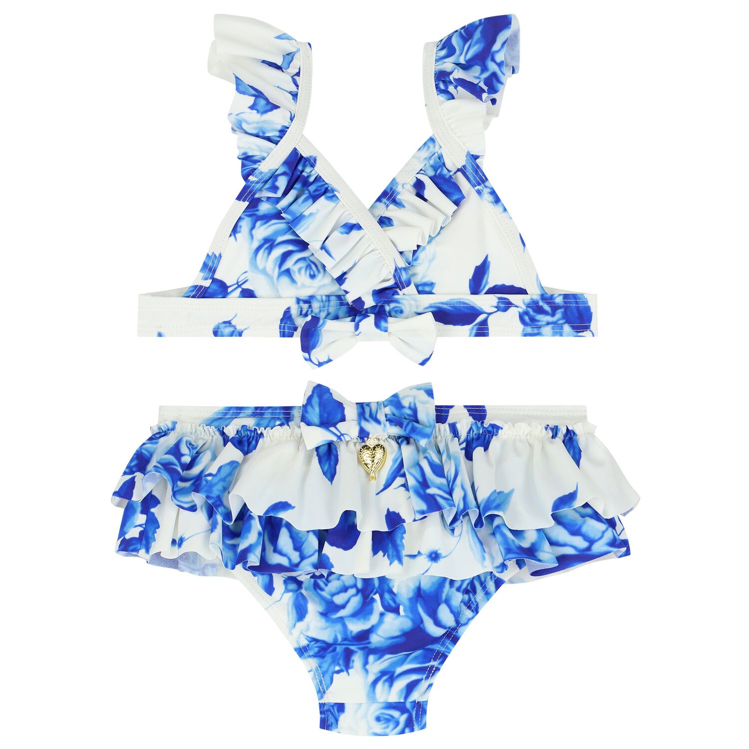 Girls White & Blue Floral Bikini, 2, hi-res