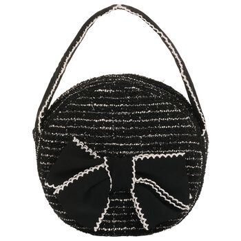 Girls Black Bow Tweed Handbag
