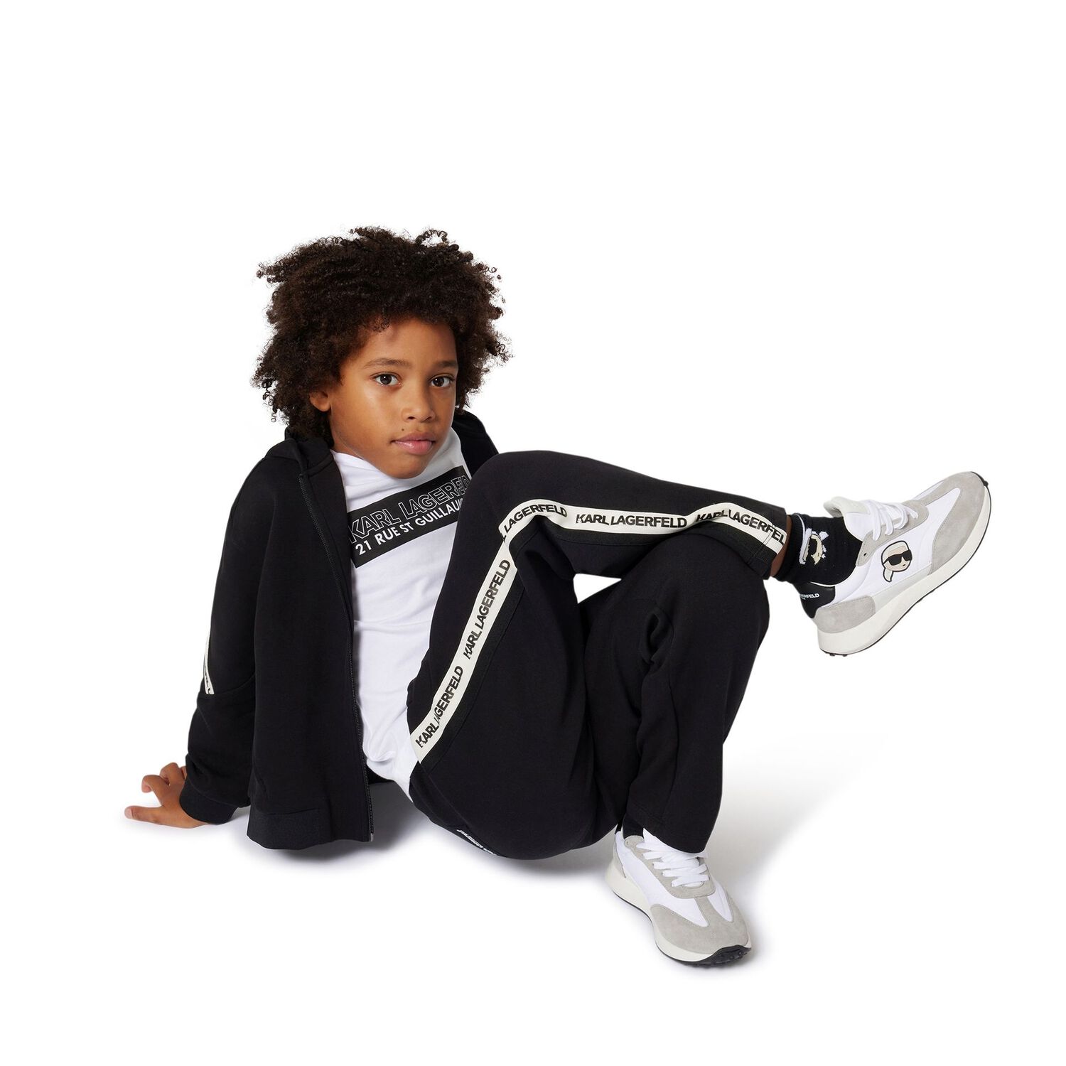 Boys Black Logo Hooded Zip Up Top, 1, hi-res