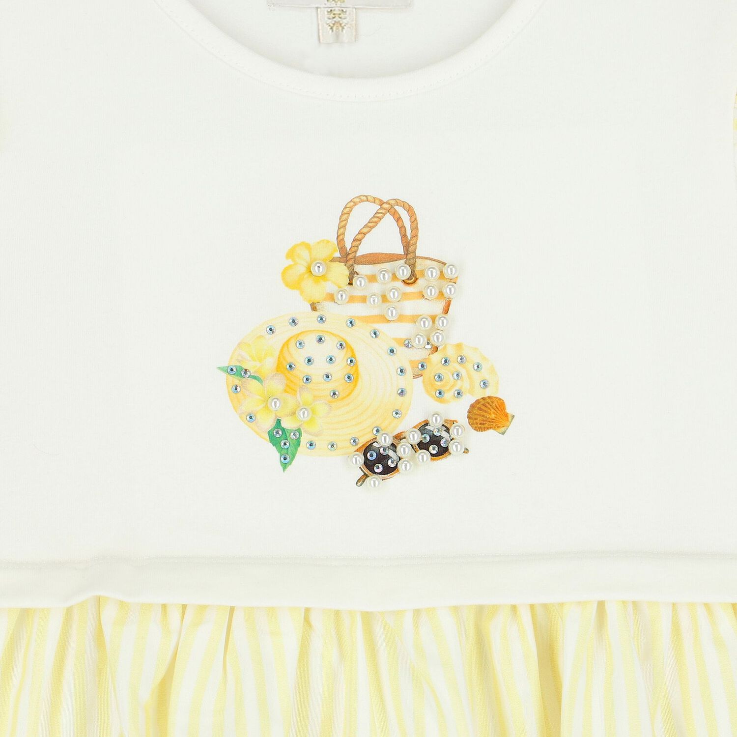 Girls Yellow & White Striped Dress, 2, hi-res