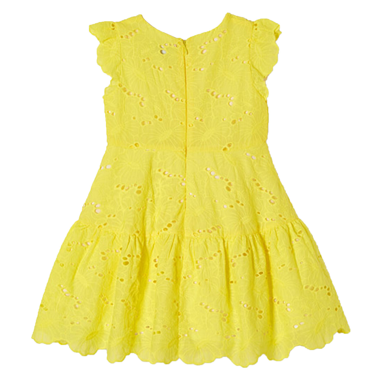 Girls Yellow Broderie Anglaise Dress, 1, hi-res