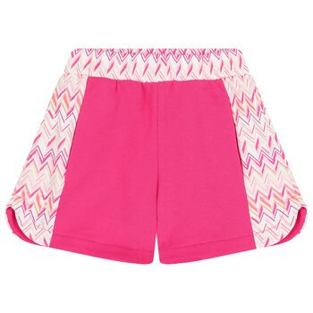 Girls White & Pink Logo Zig Zag Shorts
