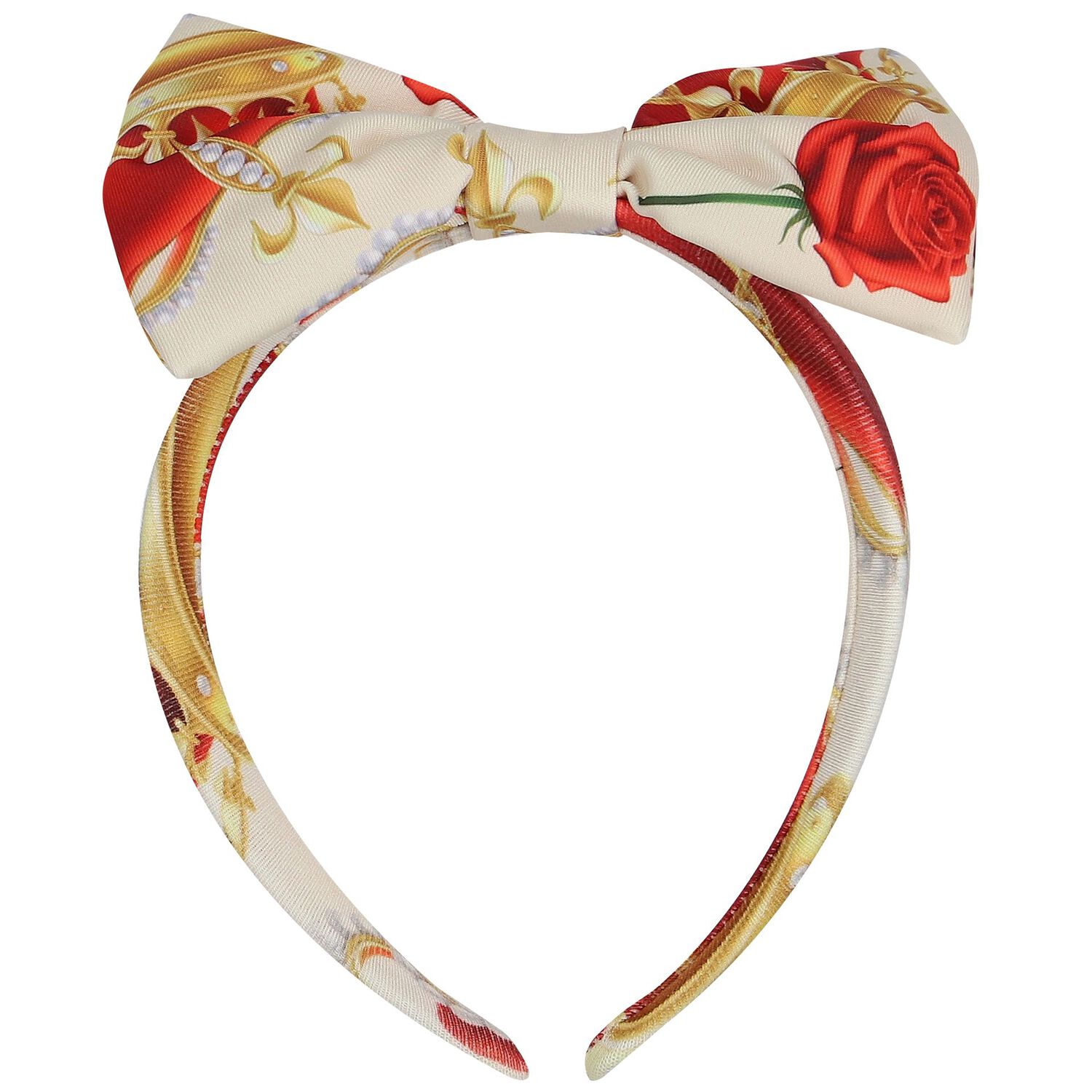 Girls Ivory & Beige Bow Headband, 1, hi-res image number null