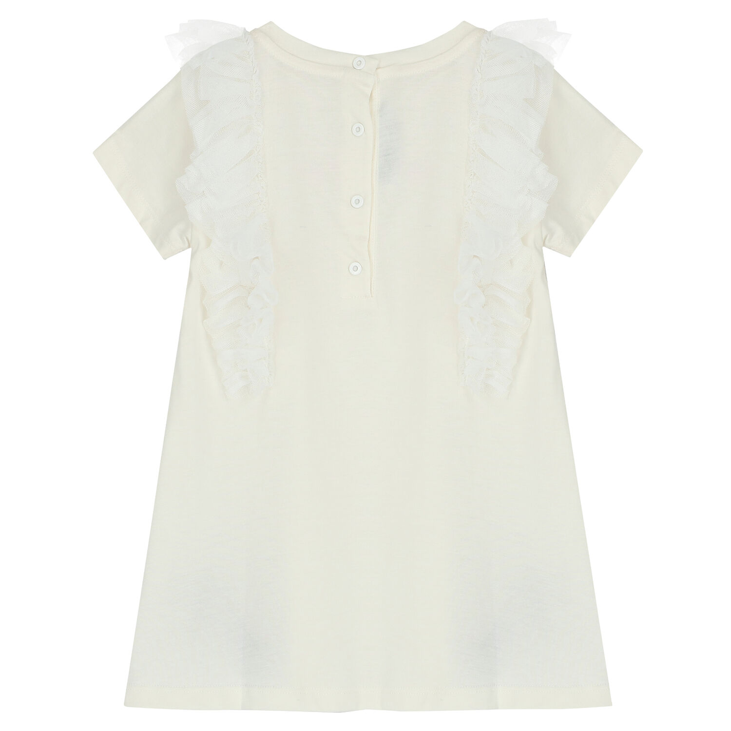 Younger Girls Ivory Logo Ruffled Dress, 1, hi-res