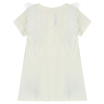 Younger Girls Ivory Logo Ruffled Dress