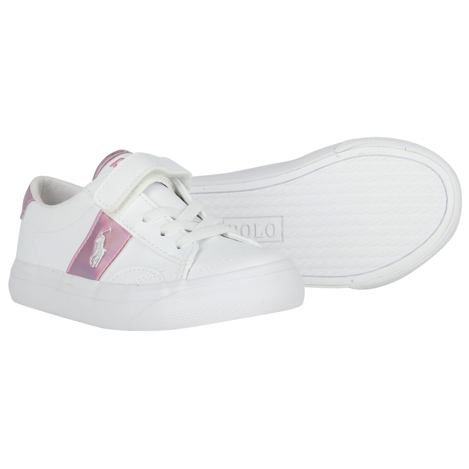 Girls White & Pink Logo Trainers, 1, hi-res