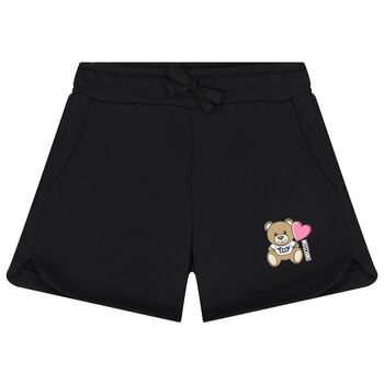 Girls Black Teddy Bear Logo Shorts