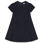 Girls Navy Blue Bow Dress, 1, hi-res
