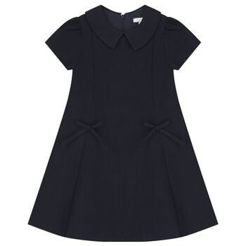 Girls Navy Blue Bow Dress