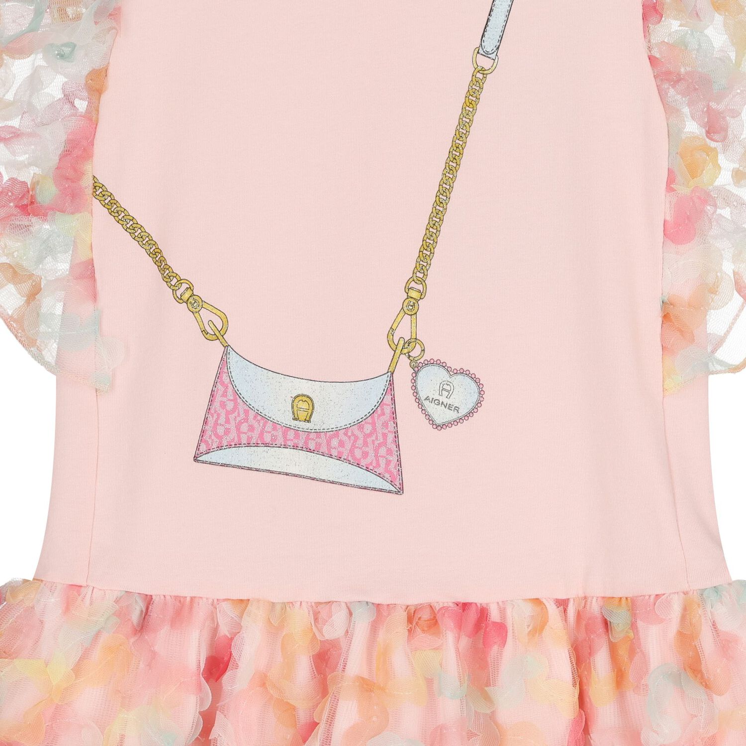 Younger Girls Pink Bag Logo Dress, 2, hi-res